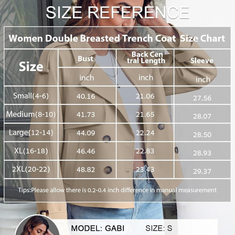 Women Crop Double Breasted Trench Coat Raglan Sleeve Work Office Cropped Jacket - Picture 6 of 6